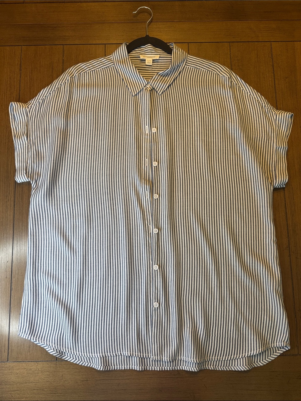 beachlunchlounge Blue and White Vertical Stripe Button-Up Shirt
